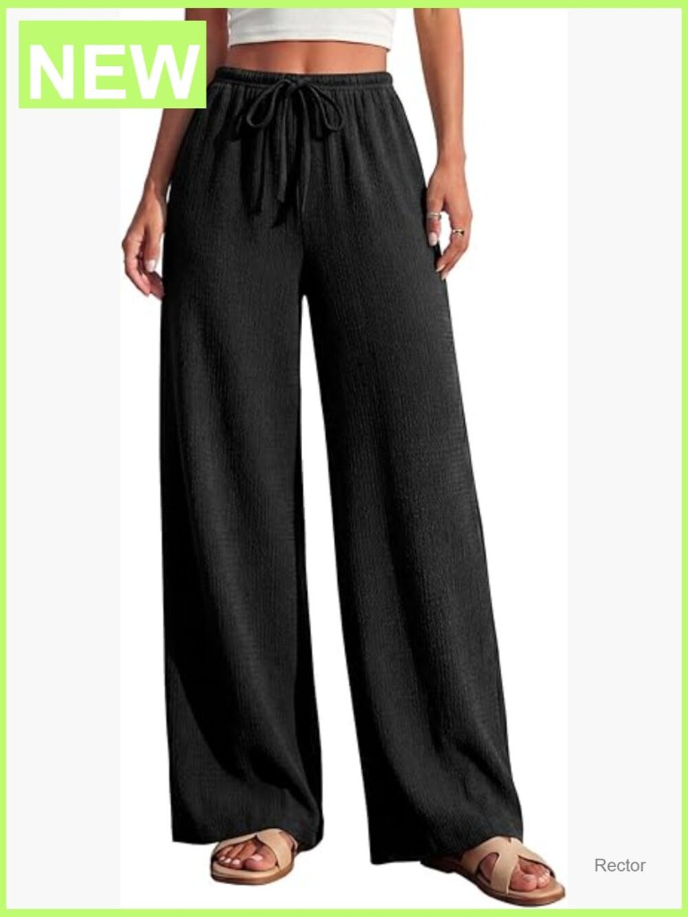High Waist Wide Leg Palazzo Pants with Pockets Textured Flowy
